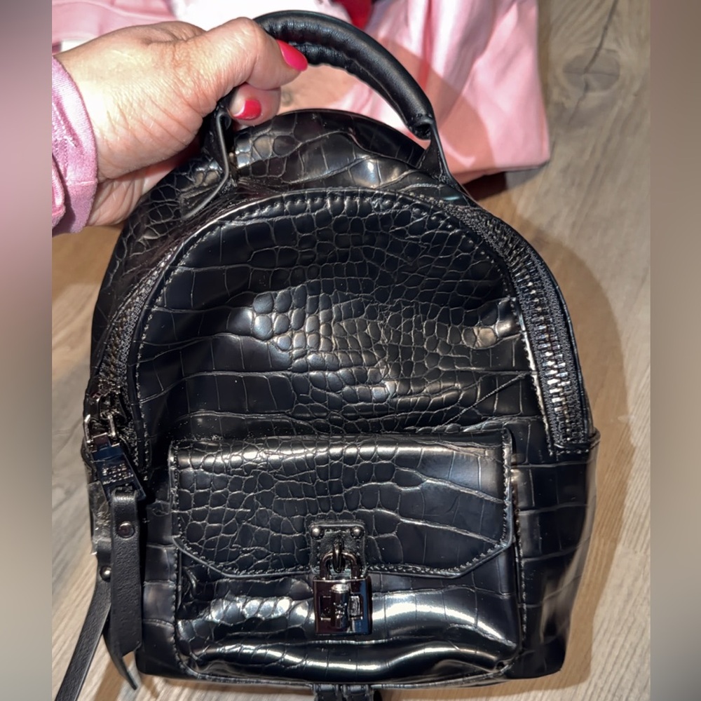 Steve Madden Black Croc-Embossed Backpack